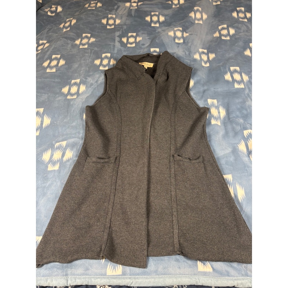 Isabella Bird Womens Gray Knit Sleeveless Open Front Mock Neck Long Vest Medium